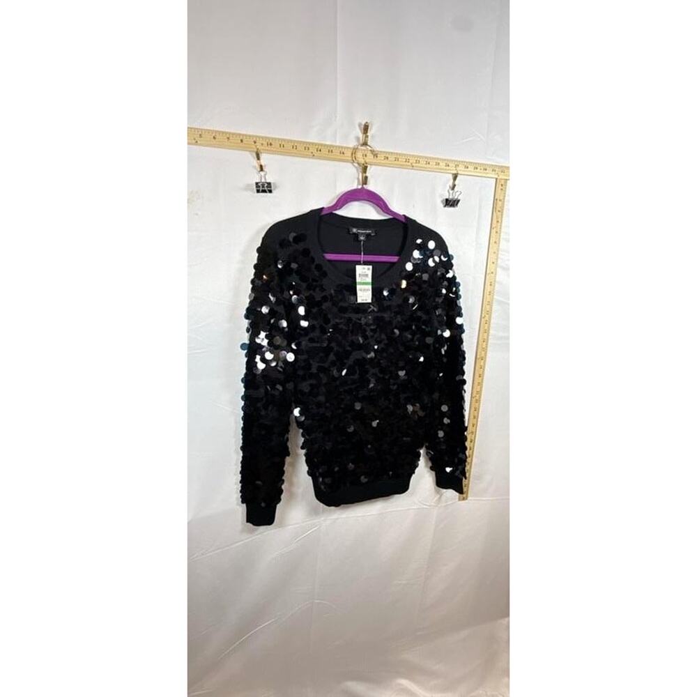 INC International Concepts Womens Sweater NWT L Black Sequin Glam Crewneck Top - Picture 5 of 8